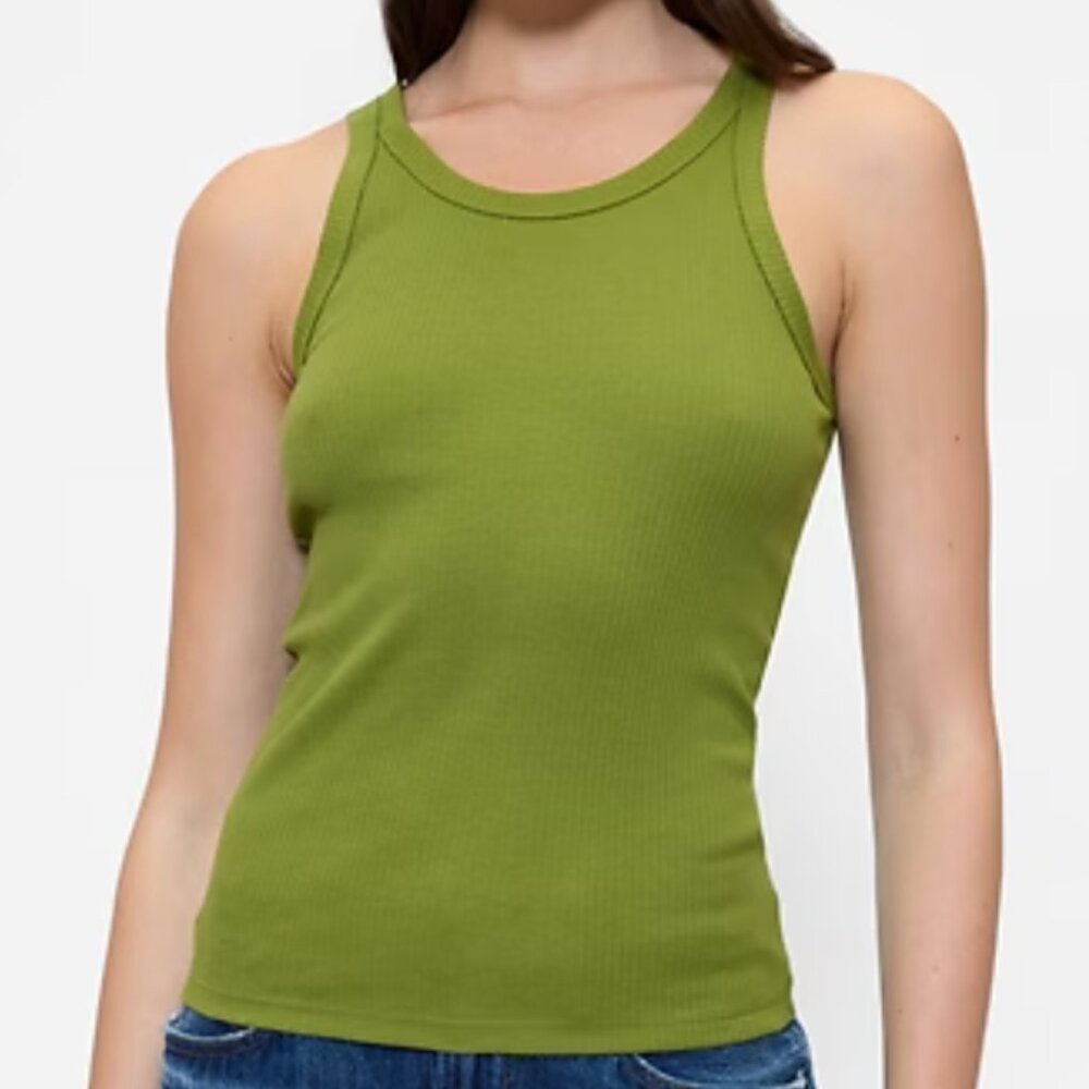 Gap Chartreuse Green Ribbed Scoopneck Tank Top